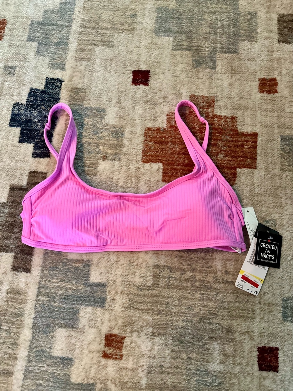 Macy's Hot Pink Ribbed Bikini Top